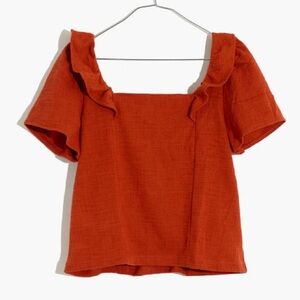 Madewell Crosshatch Ruffled Top in Rusty Torch, Size S